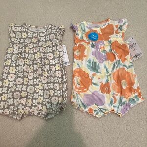 Carter's Orange and Green Watercolor Floral Baby Romper Set
